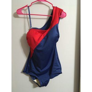 SeaScamp Large(12) Vintage Red Blue Color Block One Piece Union Tag Swim Suit